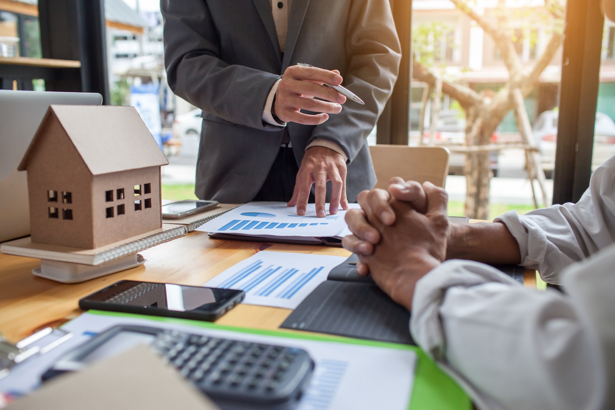 Business meeting of real estate broker, Business meeting working with new startup project. Idea presentation analyze plan